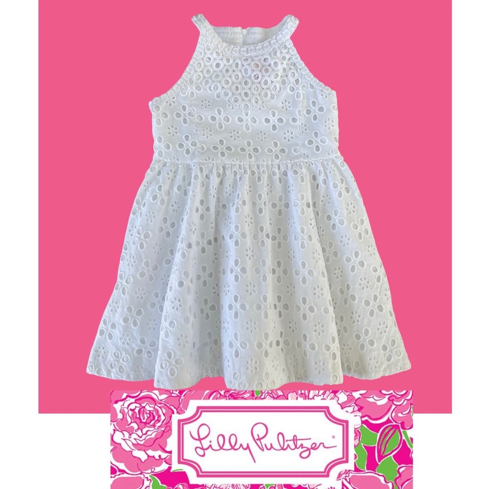 Lilly Pulitzer Girl's Little Kinley White Eyelet Dress size 6